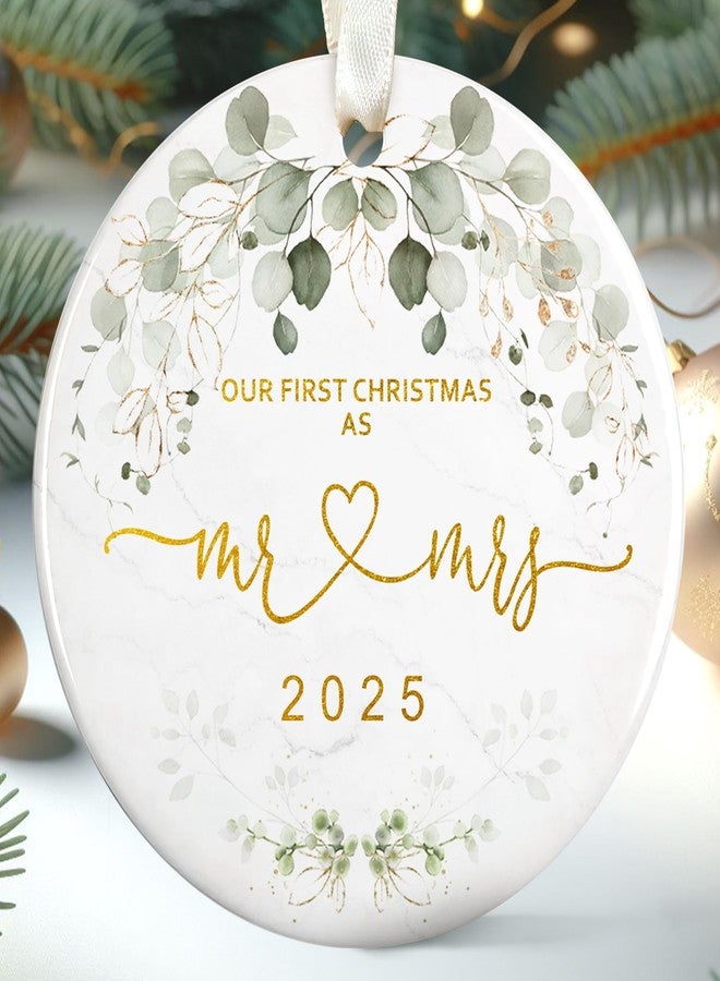 LUCAGIFT First Christmas Married Ornament 2025 - Wedding Ornaments, Mr and Mrs Ornaments - Wedding Gifts for Couples 2025, Newlyweds, Bride - Mr and Mrs Gifts - Ceramic Christmas Ornament - Image 1